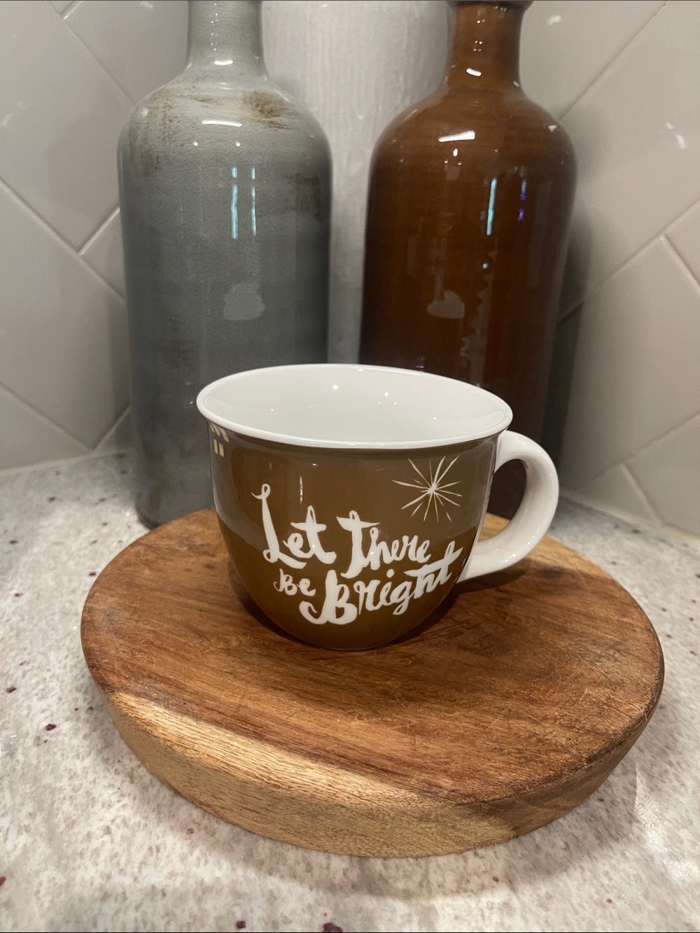 Starbucks Brown and White 'Let There Be Bright' Ceramic Mug